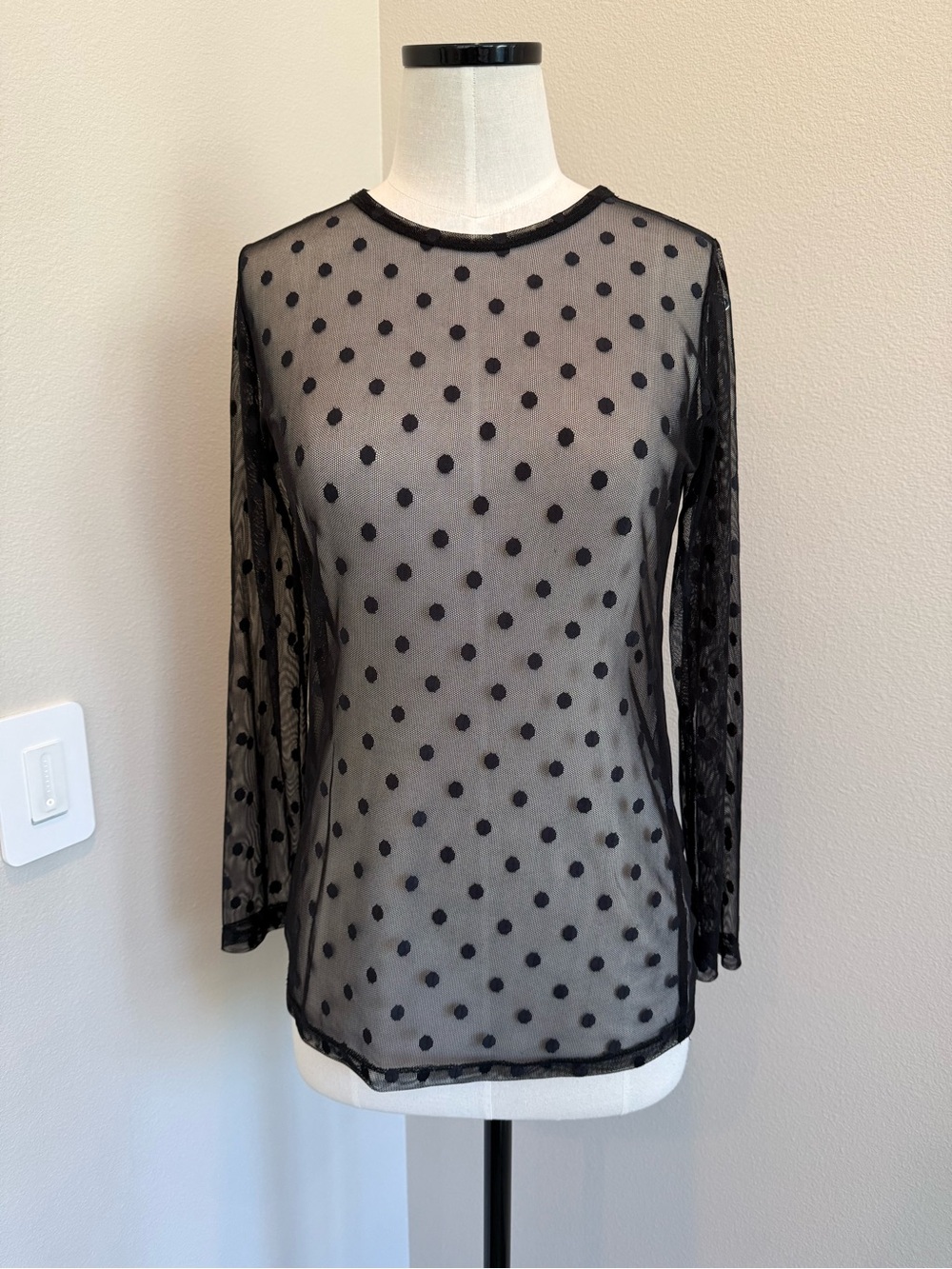 Comfy USA Black Sheer Polka Dot Long Sleeve Top